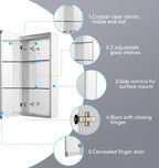 Sunrosa Medicine Cabinet with Mirror, 16" W x 31.5" H, 1 Door, Wall-Mounted & Recessed Bathroom Medicine Cabinet with Tempered Glass Mirror