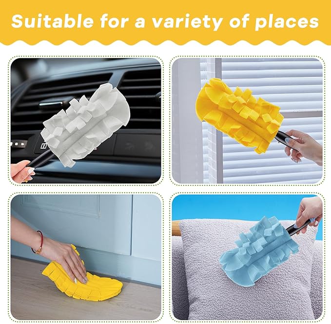 Zubebe 12 Pcs Duster Refill Reusable Fleece Duster Refills Feather Flat Dusters Multi Surface Washable Cleaning Pads Tools for Home, Blinds, Car, Pet, Furniture, Fans (Blue,White,Yellow)