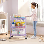 TOOLF 3-Tier Metal Rolling Cart, Mesh Wire Easy Assemble Utility Cart, Storage Trolley on Wheels with 3 Hooks, MetalStorage Shelving Units for Kitchen Bathroom Laundry Room