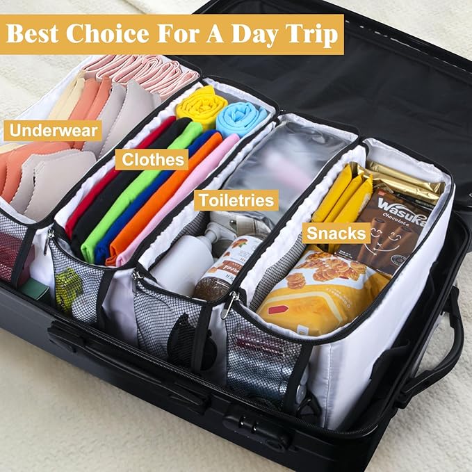 Suitcase Organizer, Carry On Closet Luggage Organizer Accessories - Foldable, Hangable Portable Hanging Travel Shelves With Shoulder Strap - Medium, White