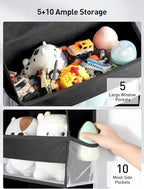 Yecaye 2 Pc Over the Door Organizer with 5 Bins 10 Side Pockets, 44lbs Load Hanging Bathroom and Bedroom Organizer, behind the Door Hanging Organizers for Nursery Newborn Baby Essential Stuff Black