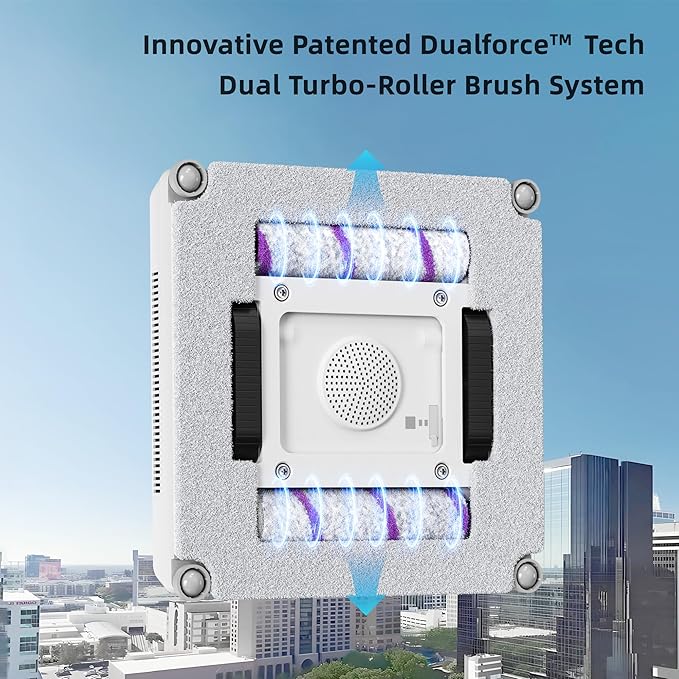 Window Cleaning Robot – 𝐃𝐮𝐚𝐥𝐅𝐨𝐫𝐜𝐞 Patented Dual Turbo Roller Brush & Cleaning Pad Hybrid Tech, Dual-Side 6-Wide-Angle Nozzles Spray, AI Navigation, Multi-Safety, App & Remote Control