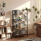 Folding Bookshelf,4 Tier Bookcase Foldable Shelf with X-Bracket Design, Adjustable Feet, Space Saving Storage for Living Room, Office, Rustic Brown
