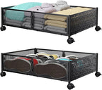 PHINOX Under Bed Storage Containers with Wheels, Under Bed Shoe Storage Organizer Drawer, Tool-free Assembly Metal Storage Containers for Bedroom Clothes Shoes Blankets -2PCK