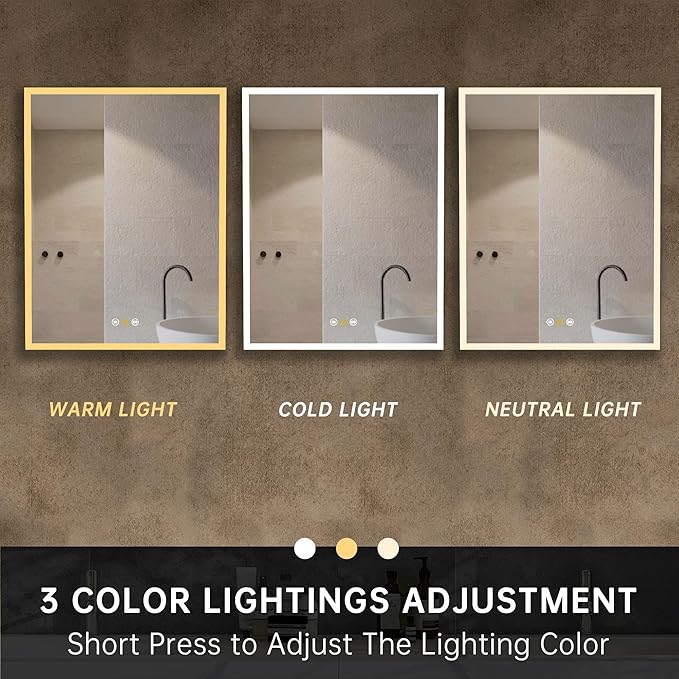 20”W x 26”H Medicine Cabinets for Bathroom with Mirror, Surface Mounted LED Medicine Cabinets Organizer with Defogger, Dimmer, Outlets & USB, Single Doors