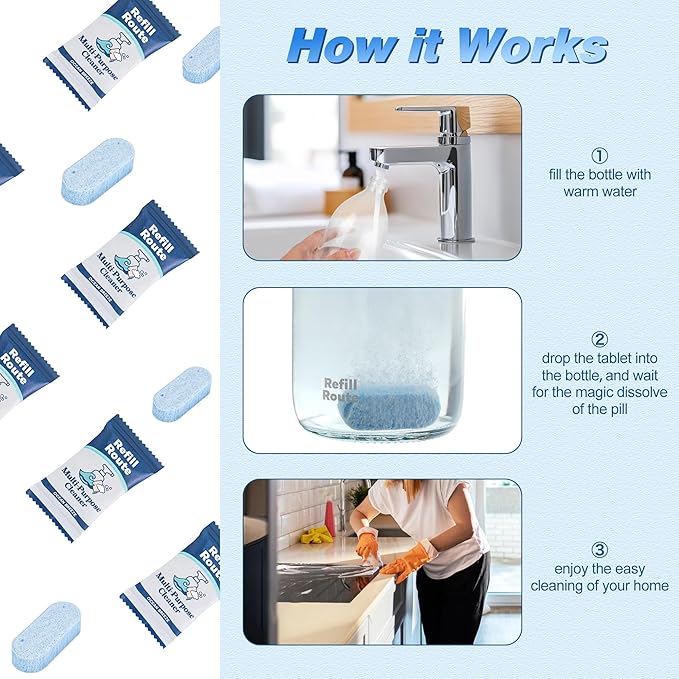 All Purpose Cleaner Refill – 12 Tablets (12 x 16 Fl oz) Multipurpose Cleaners -Can Make 192 Fl oz Bathroom Cleaner Spray Cleaning Tablets Refill - Vegan, No Plastic - Ocean Breeze