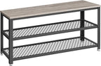 VASAGLE, 3-Tier Shoe Rack, Shelf Storage Bench with Metal Mesh Shelves and Seat, Free Standing Shoe Organizer for Entryway, 11.8 x 39.4 x 17.7 Inches, Greige and Black ULBS078K01