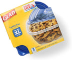 Glad GladWare XL Square Food Storage Containers with Lock Tight Lids, Family Size BPA Free Plastic Containers for Leftovers and Meal Prep, Reusable Dishwasher Safe, 104 Oz, 3 Count
