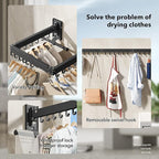 Drying Rack Clothing, Retractable Clothes Drying Rack,Wall Mounted Laundry Rack, Laundry Drying Rack Wall Mount,Collapsible Clothes Rack,can Fold Upward & Left & Right,Black Color