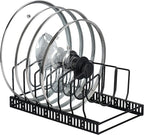Toplife Pot Lids Organizer Rack for Cabinet and Countertop, 7+ Pan Lids and Bakeware Organizer Rack Holder with 7 Adjustable Compartments - Black
