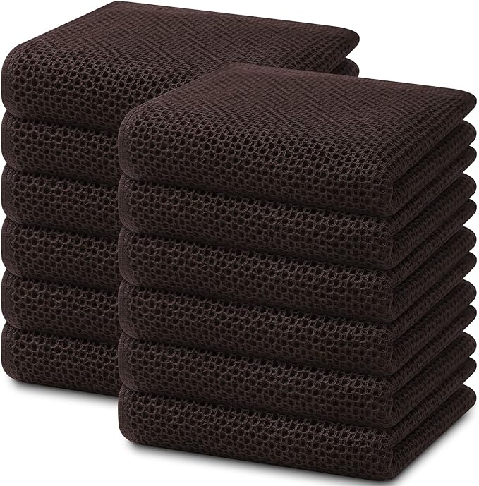 Homaxy 100% Cotton Waffle Weave Kitchen Dish Towels, Ultra Soft Absorbent Quick Drying Cleaning Towel, 13 x 28 Inches, 12-Pack, Dark Brown