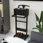 Wooden Valet Stand for Men, Clothing Rack with Drawer, Coat Hanger, Tray, Rods, Shoe Shelf, Women Garment Valet for Bedroom, Living Room, Office, Entryway, Black