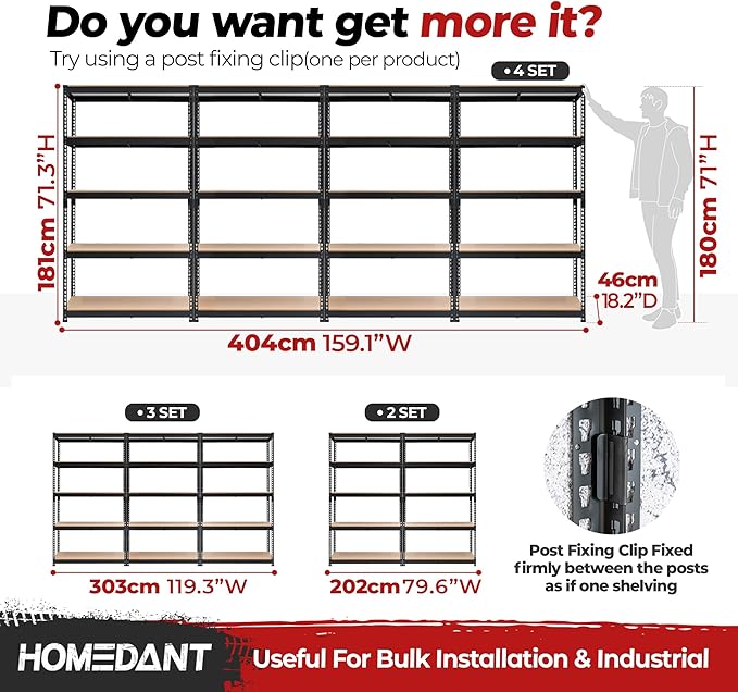 HOMEDANT 5-Tier Laminated Boltless Heavy Duty Metal Shelving Unit Adjustable Garage Storage Utility Rack Shelves Organization Multipurpose Shelf Warehouse Industrial 39.8" W x 18.2" D x 71.3" H 4Pack