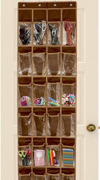 Simple Houseware 24 Pockets - Crystal Clear Over The Door Hanging Shoe Organizer, Brown (64'' x 19'')