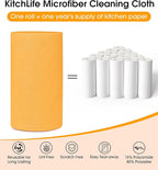 KitchLife Microfiber Cleaning Cloth Roll, 100 Pack - Tear-Away Microfiber Paper Towels, Lint-Free, Reusable, Washable for Kitchen, Car, Dishes, and Sensitive Surfaces (Tangerine Yellow)