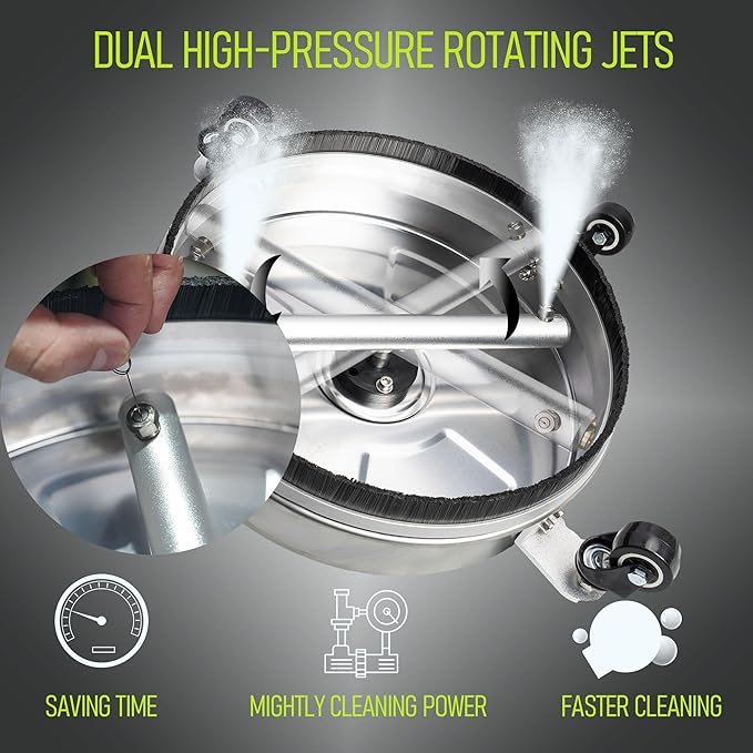 Hourleey 24" Pressure Washer Surface Cleaner with Dual Handles, Stainless Steel Surface Cleaner with 4 Wheels for Driveways, Pathway, Sidewalks, Patios, Decks, 4500 PSI with 3/8" Quick Connector Kit