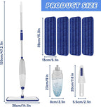 HOMTOYOU Microfiber Flat Mop with Sprayer: Spray Mop with 4 Washable Pads for Cleaning Multi-Surface Floors - 1Pcs 400+ML Refillable Bottle