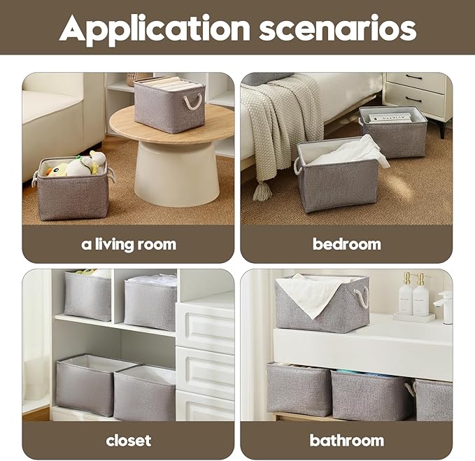 Storage Bins for Shelves - 11.8x7.9x5.2 inch Grey Small Storage Baskets for Organizing, Fabric Storage Cubes Closet Organizer for Home Nursery Gift Decorative (Gray)