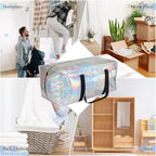 JCBZAMZ 4 Pack Heavy Duty Moving Bags Extra Large Waterproof Foldable Clothing Storage Totes Bags with Zipper,Reinforced Handles,Packing Moving Boxes for Dorm & Seasonal Storage,Iridescent
