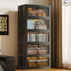 SAILUN 136Gal/543Qt Stackable Storage Bins Folding Collapsible Storage Bins with Lid, Closet Organizers and Storage, Storage Box with Door Black 26" W x 17" D x 71" H