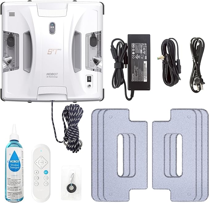 HOBOT S7 Pro Dual Mop Polish Hand Wiping Tec Window Cleaning Robot, 15nm Dual Ultrasonic Spray, 4800Pa Suction, App & Remote Control | for Framed/Frameless Glass, Any Thickness, Indoor/Outdoor Use