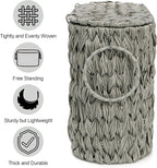 Pumtus Toilet Paper Storage Basket, Handwoven Toilet Paper Holder with Lid & Handle, Large Decorative Container for up to 6 Rolls, Plastic Trash Bin Magazine Organizer for Bathroom, Office