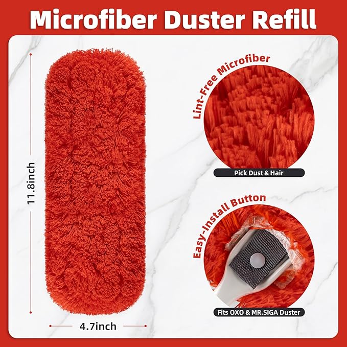 LOVECO Reusable Microfiber Duster Refills Compatible with OXO & MR.SIGA Dusters – 2 Pack Washable Duster Replacement Heads for Scratch-Free Dust and Hair Cleaning (Handle Not Included)