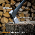 Fiskars X27 Super Splitting Axe, 36" Wood Splitting Axe for Medium to Large Size Logs with Shock-Absorbing Handle, Split Firewood, Forged Steel Blade, Bushcraft Gear and Camping Hatchet