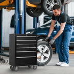 Tool Chest Cabinet, Large Capacity Metal Tool Box with Wheels and Cylinder Locking, Roll Around Storage Organizer Tool Cart for Garage, Redtool cabinets on Wheels (Black, 6-Drawer-Wheel)