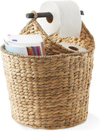 Casafield Toilet Paper Roll Storage Basket with Magazine Holder, Natural - Woven Water Hyacinth Wicker Bathroom Bin for Bath Tissue and Toiletries