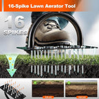 Bluesea Lawn Aerator Tool - 16 Iron Spikes with Ergonomic T-Handle, Automatic Dirt Clean for Soil Loosening & Yard Aeration, Manual Metal Grass Aerator (Black - Orange)