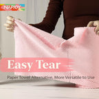 Napjoy Microfiber Cleaning Cloth Roll, 75PK Easy Tear Away Reusable Paper Towels, 12" x 12", Ultra Soft Micro Fiber Dish Cloths for Kitchen, Housekeeping, Window, Car, Garden, Bathroom, Pink