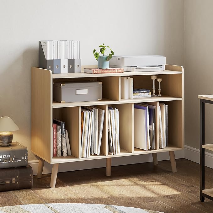 ChooChoo Record Player Stand, Turntable Stand with Vinyl Storage, Record Player Cabinet Up to 350 Albums, Cube Storage Organizer for Living Room, Natural