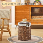 Round Water Hyacinth Laundry Hamper with Lid Handwoven Wicker Basket with Handles for Dirty Clothes, Storage, and Organization, No Assembly Required, 40L