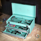 Amazon Basics Steel Tool Box Storage and Organization Drawers, 18.11 x 8.66 x 9.45 in, Turquoise Powder Coated Finish