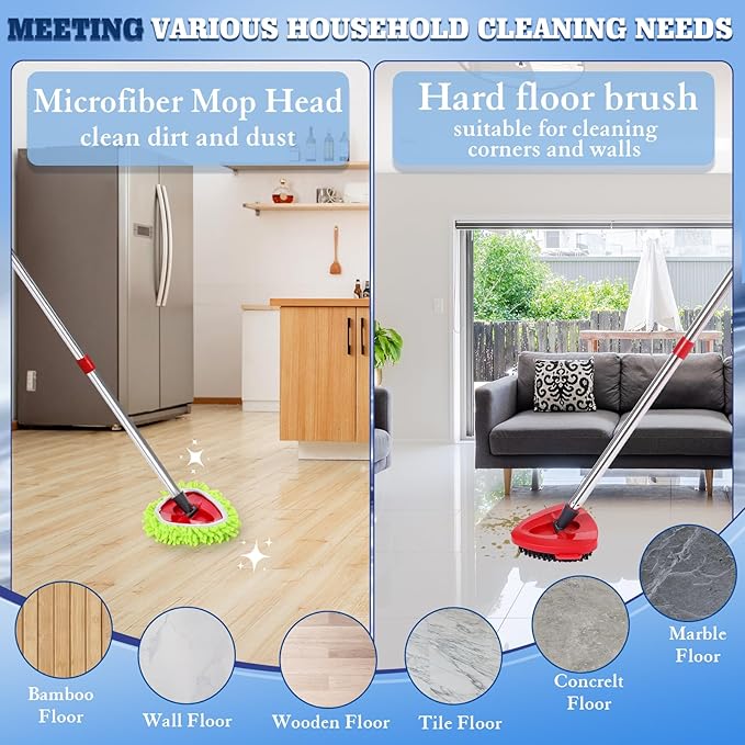 4 Pack Spin Mop Replacements Head Compatible for Oceda EasyWring 1-Tank System,Microfiber Spin Mop Refills Head,1 Mop Scrub Brush + 1 Mop Base + 4 Pack Cleaning Floor Mop Head（Green)
