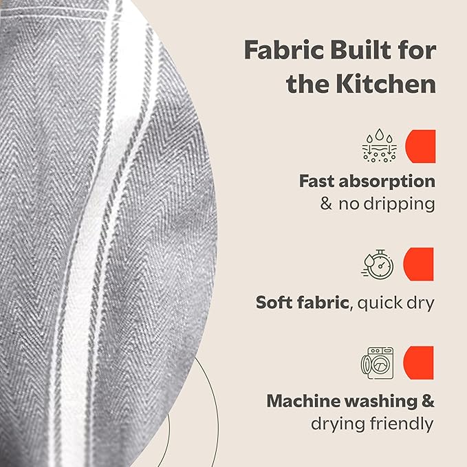 Zeppoli Classic Kitchen Towels - 30 Pack 100% Natural Cotton Towel Set, Reusable Wash Cloths, Absorbent Dish Towels, Machine Washable Hand Towels, Kitchen Essentials - 14” by 25” - Gray Base