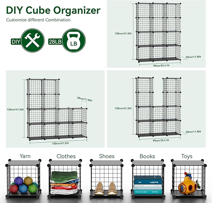 TUMUCUTE Wire Cube Storage Organizer, 12-Cube Metal Storage Shelves Bookshelf, Stackable Modular Closet Organizer for Bedroom Living Room, Office,Storage Shelves