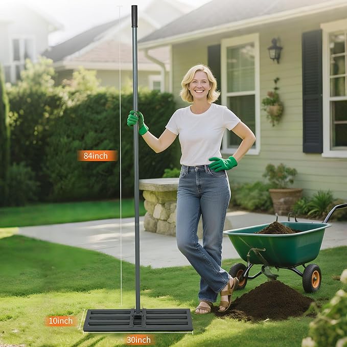 Lawn Leveling Rake,30"x10" Heavy-Duty Steel Lawn Leveler with 84" Anti-Slip Handle, Yard Leveling Rake Perfect for Garden, Backyard, Golf Course, Farm & Landscaping