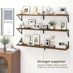 Fun Memories Deep Floating Shelves for Wall, 48W x 8D Wall Mounted Shelves Set of 2, Wide Display Ledge Shelf with Sturdy Metal Brackets for Living Room, Bathroom, Bedroom and Kitchen, Rustic Brown