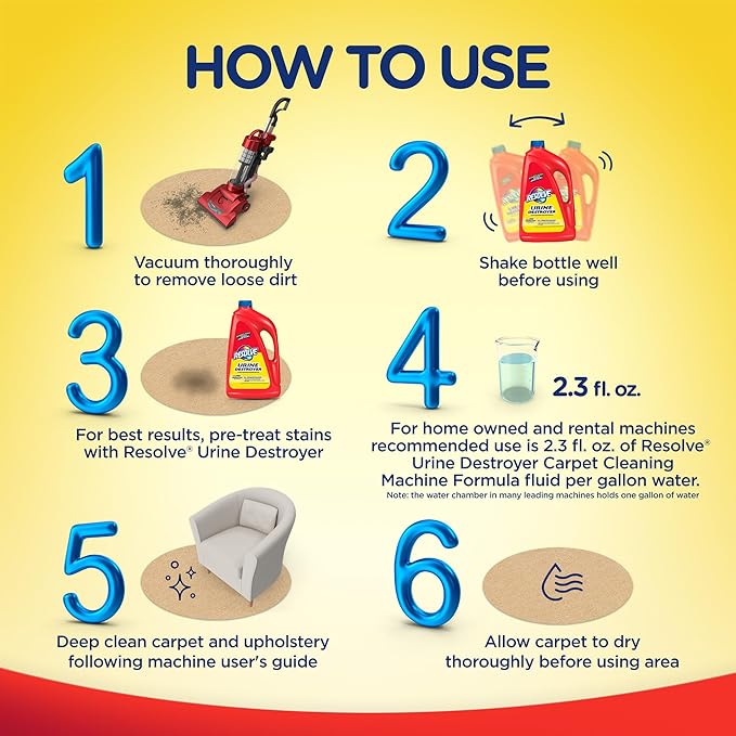 Resolve Carpet Concentrate for Steam Urine Destroyer, Carpet Cleaner Solution, Carpet Cleaner, Pet Stain and Odor Remover, 60 Fl Oz