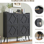 Nicetree Shoe Cabinet, Shoe Storage Cabinet for Entryway, Farmhouse Narrow Shoe Rack Cabinet with Metal Legs, Foyer, Hallway,4 Flip Drawers,Black