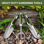 3 PCS Heavy Duty Aluminum Gardening Tool Set for Men & Women Including Hand Shovel, Hand Rake & Transplanter Trowel with Soft Rubberized Non-Slip Ergonomic Handle