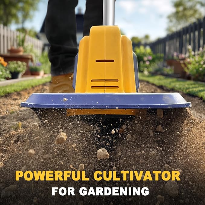 Cordless Tiller Cultivator Compatible with Dewalt 20V Battery, Electric Garden Rototiller w/270 RPM, 48 Steel Tines, 8.7" Tilling Width, 6.3" Depth, Portable Rotary Tiller, 4.0Ah Battery Included