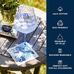 Coastal Cocktail Napkin Roll of 50 | 100% Cotton Quick Dry Reusable | Perfect for Home, Dining, Birthday, Gifts | Blue and White, 4.5W X 4.5L