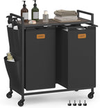 VASAGLE Laundry Hamper, Laundry Sorter Rolling Cart with Shelves, Small Side Pockets, 6 Labels, 2 Compartments, 26.4 Gal. (100 L), Ink Black and Ash Brown UBLH222BH01