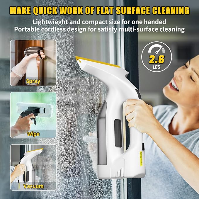 WV-03 Electric Window Vacuum Squeegee Cordless 11", Window Vac with 2.2KPA MAX Suction, Perfect for Showers, Mirrors, Glass, Countertops