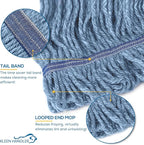 KLEEN HANDLER HEAVY DUTY Commercial Mop Head Replacement, Wet Industrial Blue Cotton Looped End String Cleaning Mop Head Refill (Pack of 6)