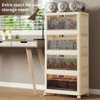 4 Tier - 48QT Storage Bins with Lids, Collapsible Storage Bins with Doors and Wheels, Plastic Storage Cabinet for Easy Storage and Organization for Living Room, Office