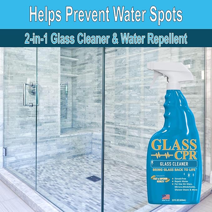 Glass CPR 2-in-1 Glass Cleaner & Water Repellent (22oz) | Deep Cleaning for Glass, Mirrors, Windows, Windshields, Shower Doors